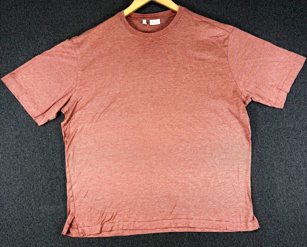 Brioni Mens Medium T Shirt Red Cream Micro Striped Short Sleeve Crew Neck
